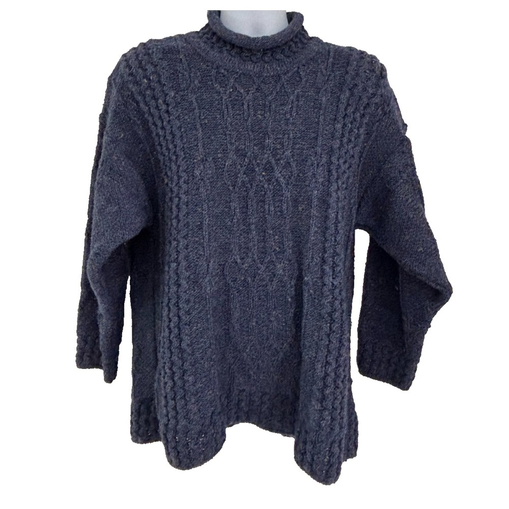 Vintage Donegal Sweater Large Blue Wool Chunky Irish Fisherman Cabin Aran Cable